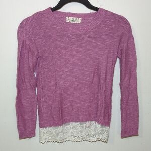 Pink Republic Pink Chenille Crewneck Sweater with Lace Hem Girls Size S 7